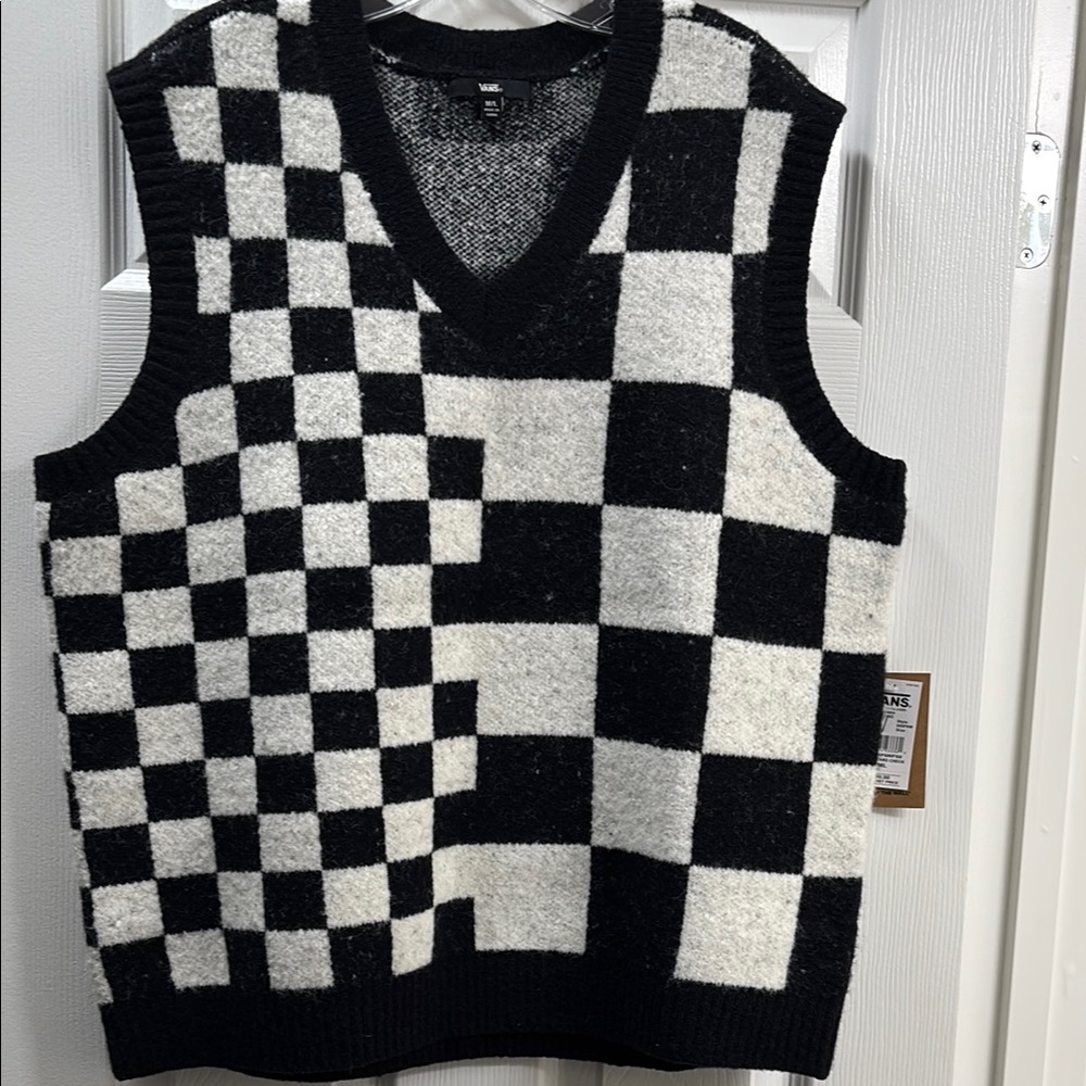 Vans: Black and White Checkered womens Sweater Vest but is unisex
